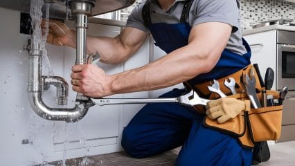 Technician using electronic equipment to detect a plumbing leak in Navarre